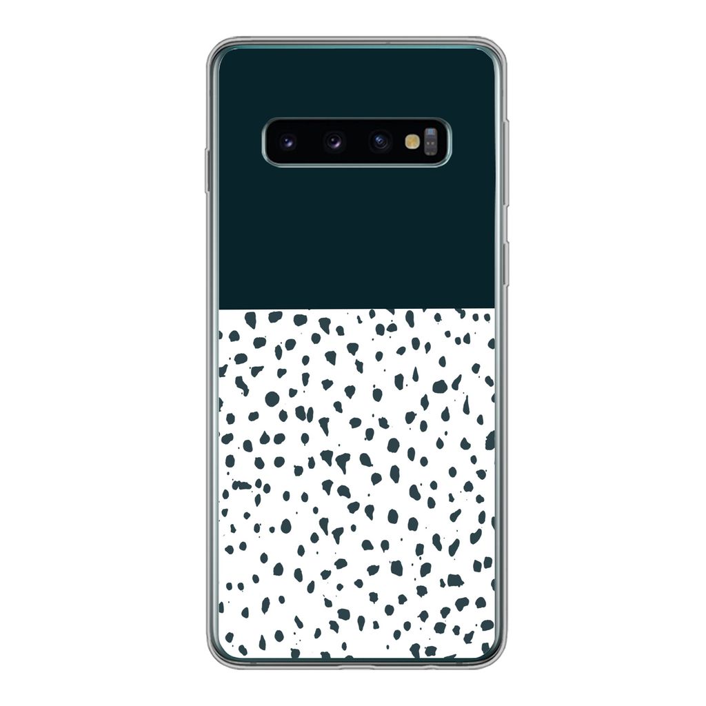 MuchoWow Handyhülle Schutzhülle Hülle für Samsung Galaxy S10 Polka dots - Schwarz - Weiß Silikon Softcase Handy Hülle - Handytasche