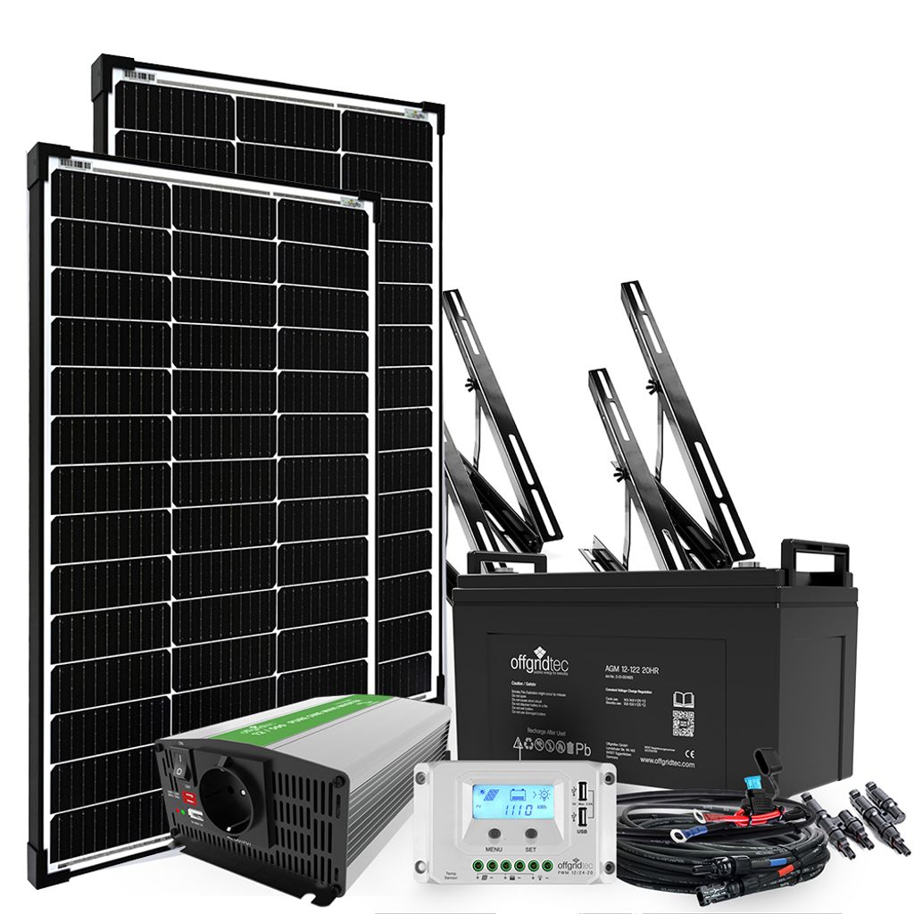 Offgridtec 200W Garten-Solaranlage 12V AGM Akku 500W Wechselrichter
