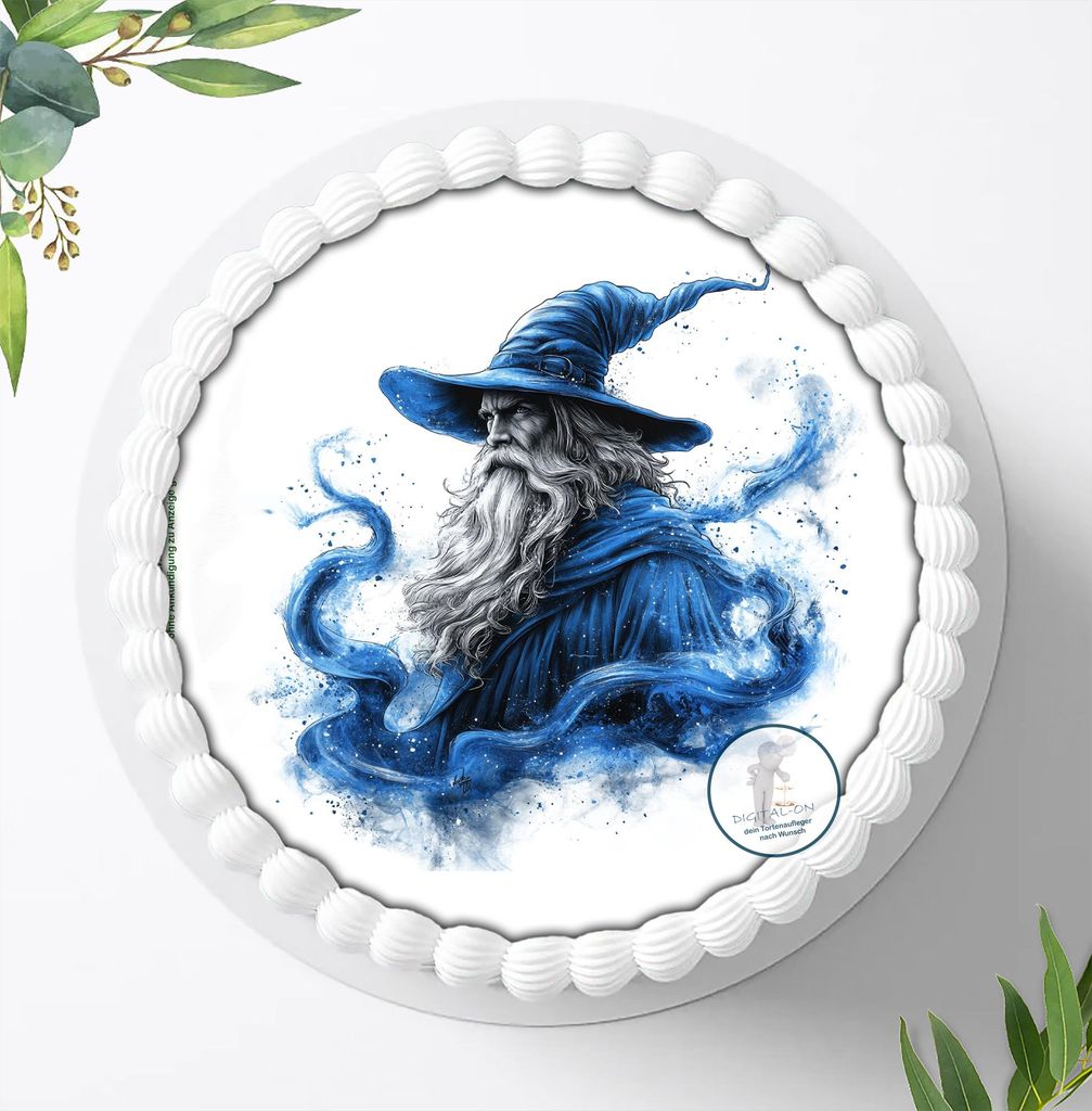 Für die Geburtstags Torte ein Tortenaufleger, Zuckerbild mit dem Motiv: Zauberer, Essbares Foto für Torten, Fondant, Ø 20cm, 2338z