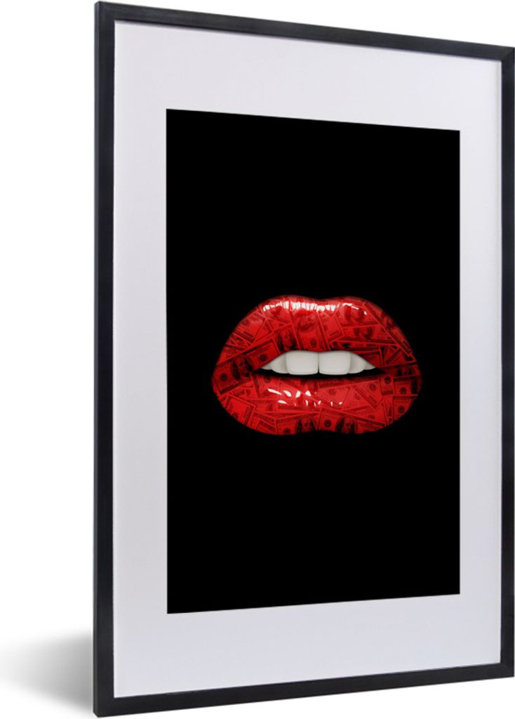 MuchoWow® MuchoWow® Gerahmtes Poster Lippen - Geld - Rot Produktbild 