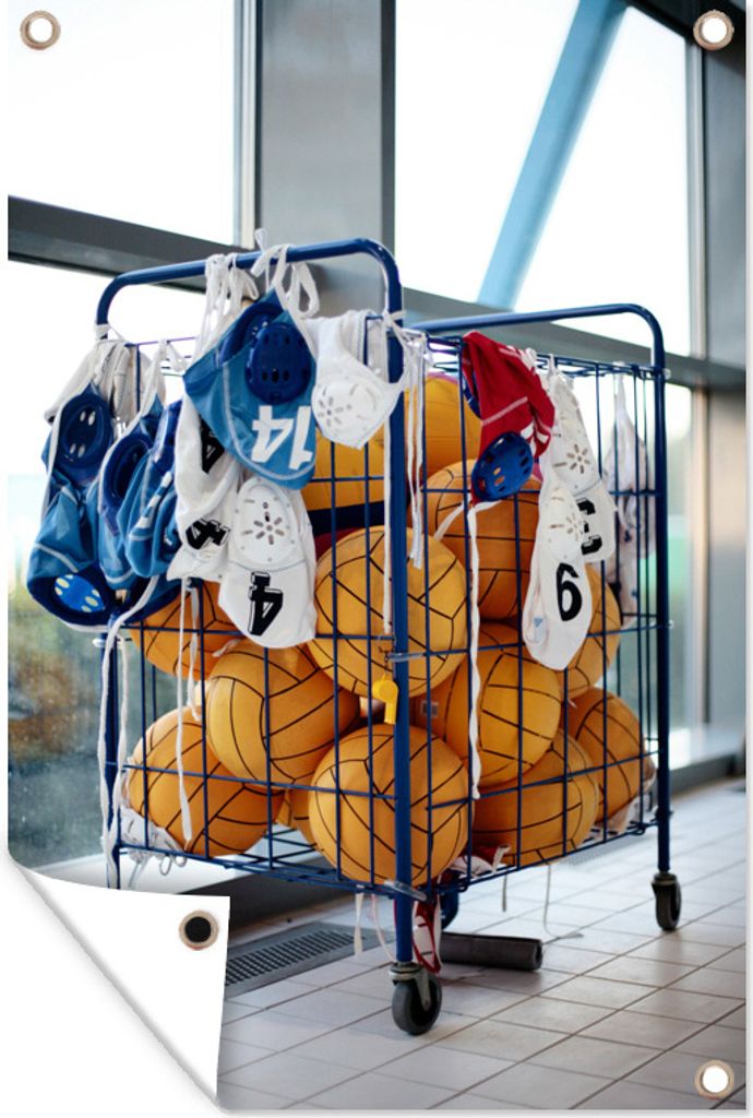 MuchoWow 40x60 cm Outdoor-Poster Gartendeko Sichtschutz Garten Poster für den Garten Mülleimer mit Wasserballausrüstung