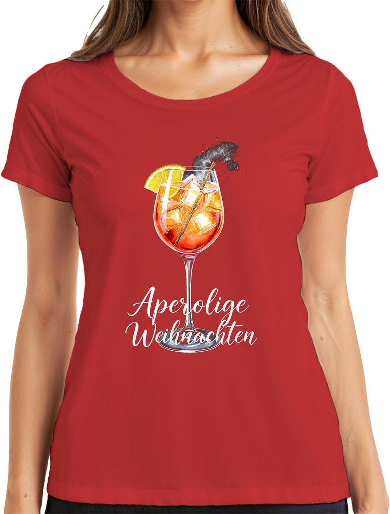 Aperolige Weihnachten Aperol Spritz Cocktail Glas Geschenk Party Damen T-Shirt, Rot, XXL