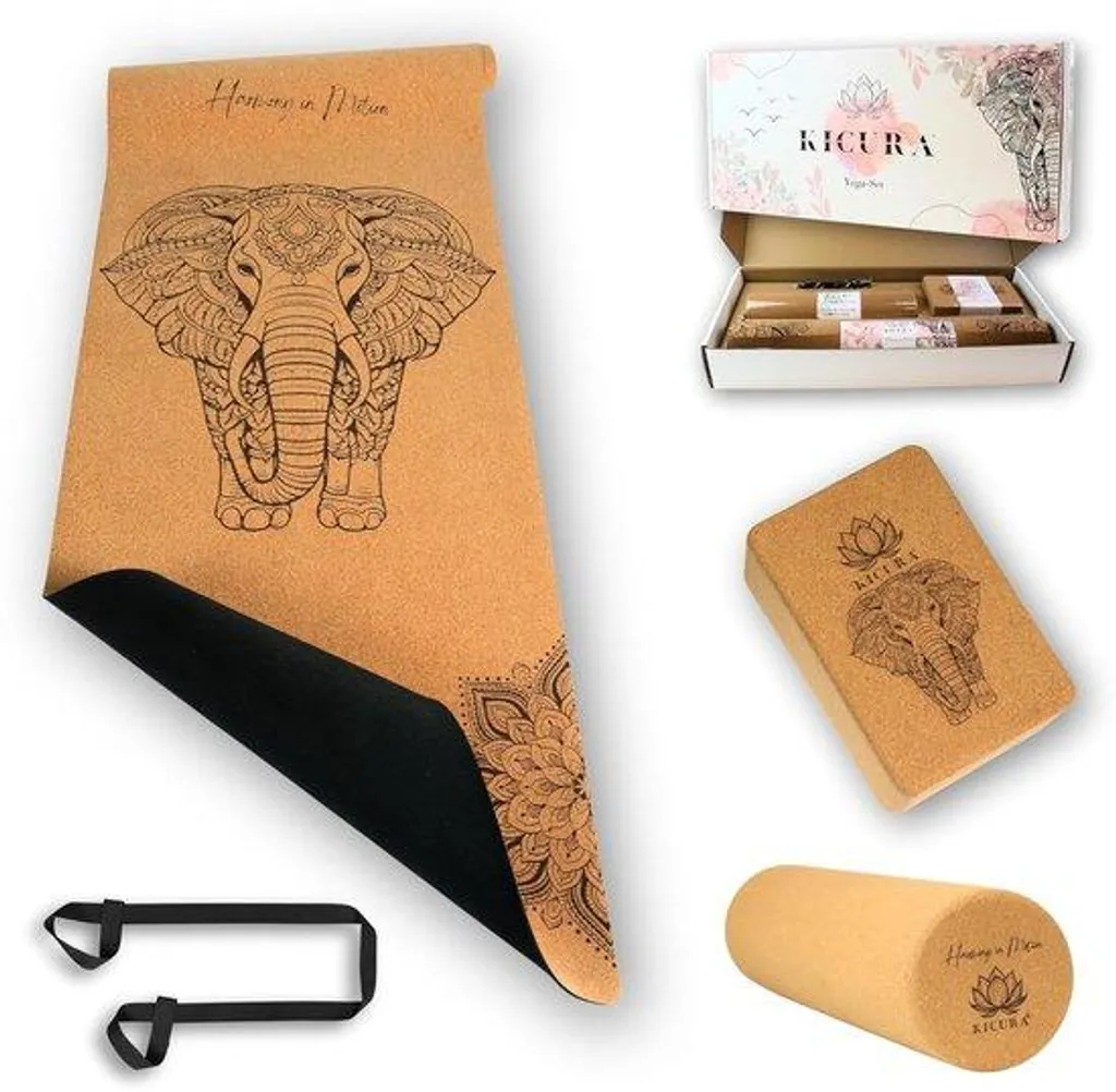 Kit de yoga pour méditation et fitness en liège naturel amorti 4mm