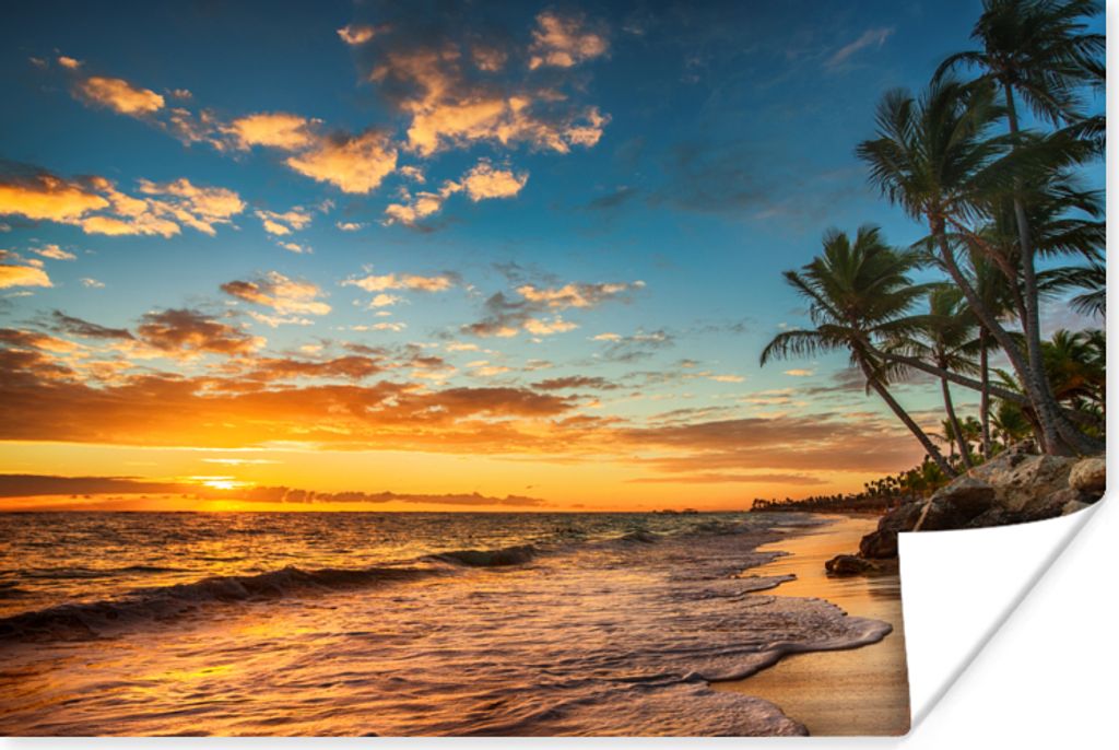 MuchoWow Poster Strand - Sonnenuntergang - Meer - Palme 180x120 cm - Fotoplakat