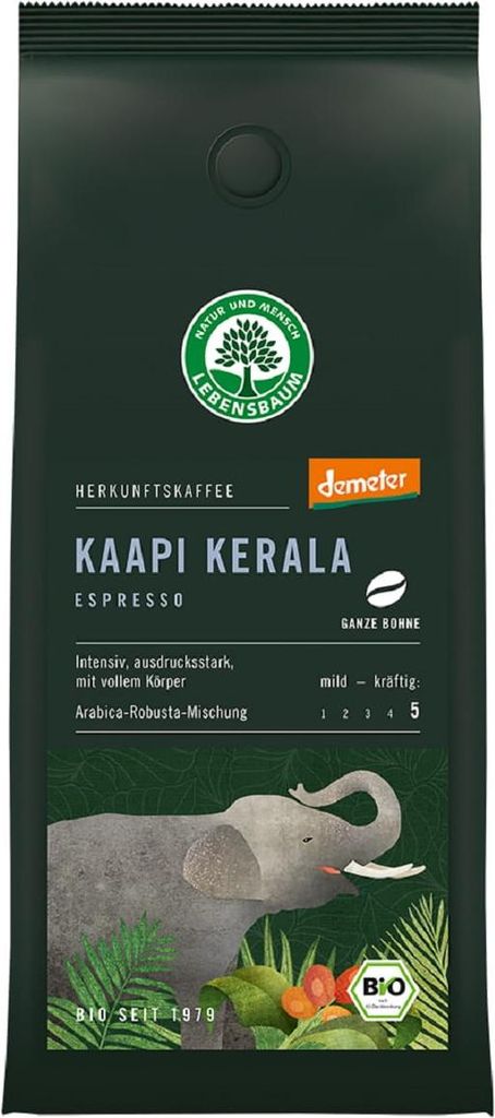KAWA ZIARNISTA ARABICA/ROBUSTA KAAPI KERALA ESPRESSO DEMETER BIO 250 g - LEBENSBAUM