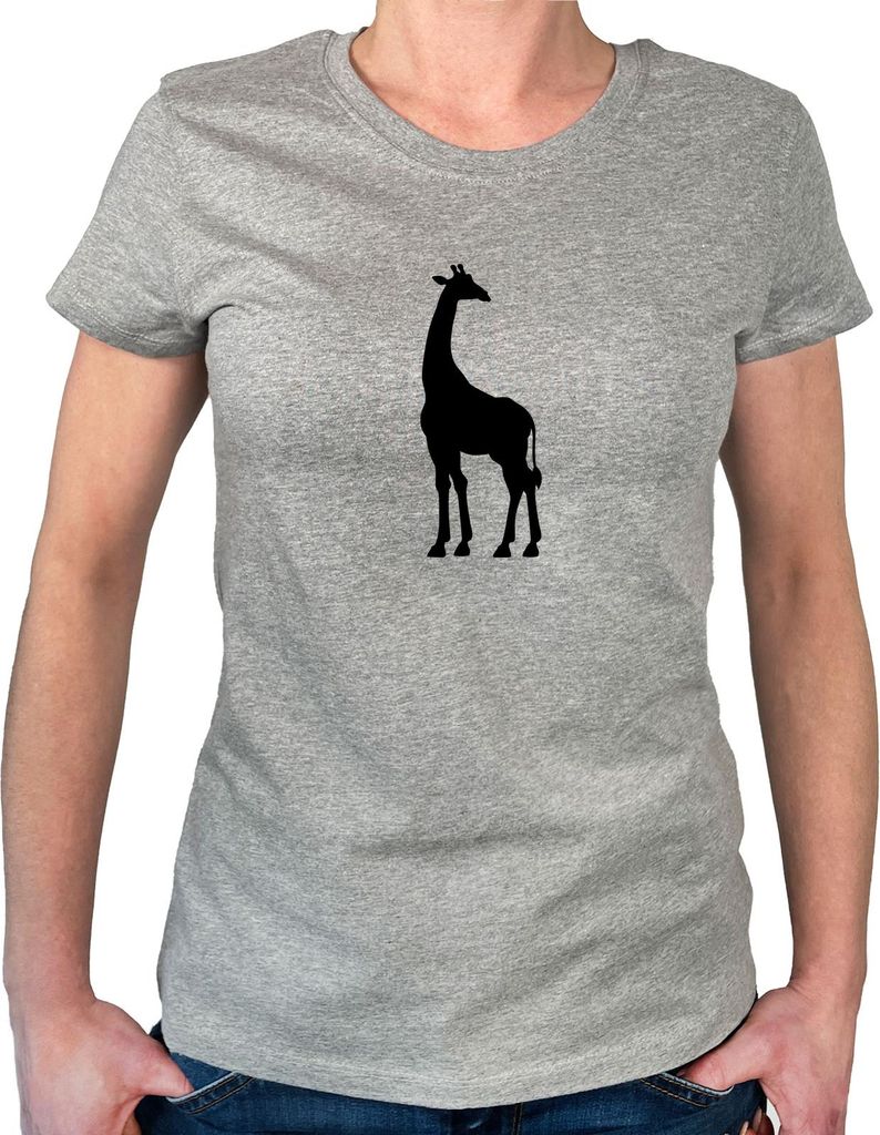 Huuraa Damen T-Shirt Giraffe Silhouette M Sport Grey Bio Baumwolle Fairtrade Damenshirt Geschenkidee