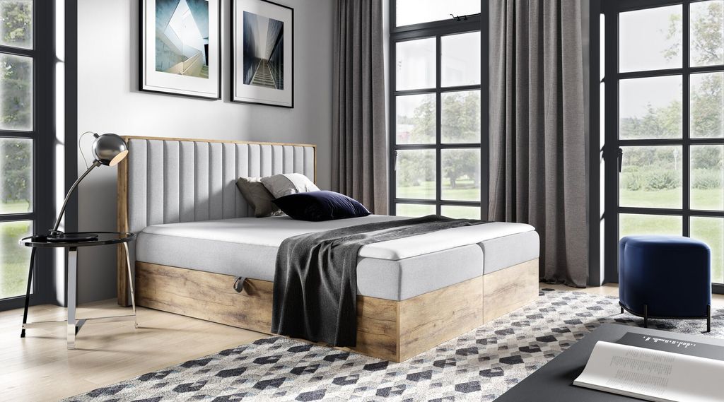 Boxspringbett CHANTELLE 4 – 160x200, Hellgrau + GRATIS Topper