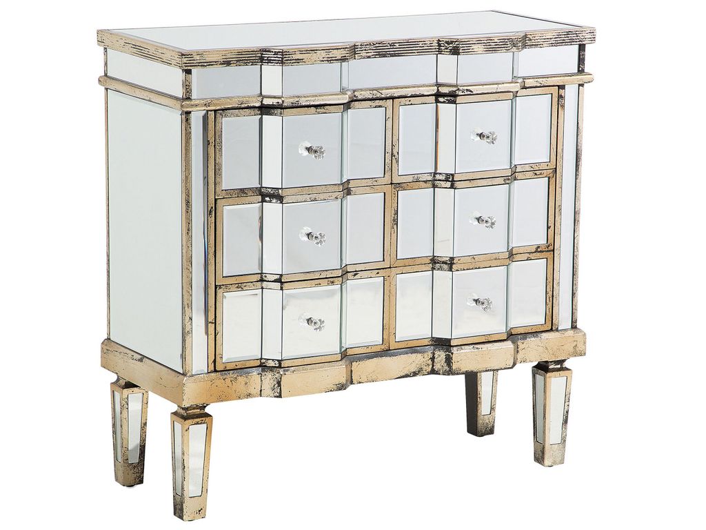 BELIANI Kommode Silber Gold Glas MDF Platte Massivholz 80 x Produktbild 