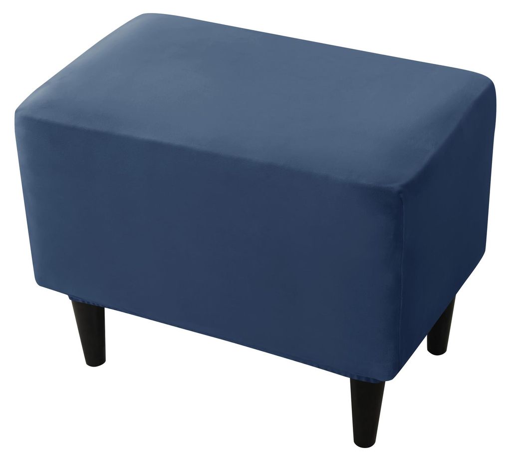 Hockerbezug / Poufbezug für Fußhocker und Pouf – Marineblau, Premium Velours, weich, elastisch, passgenauer Schutzbezug