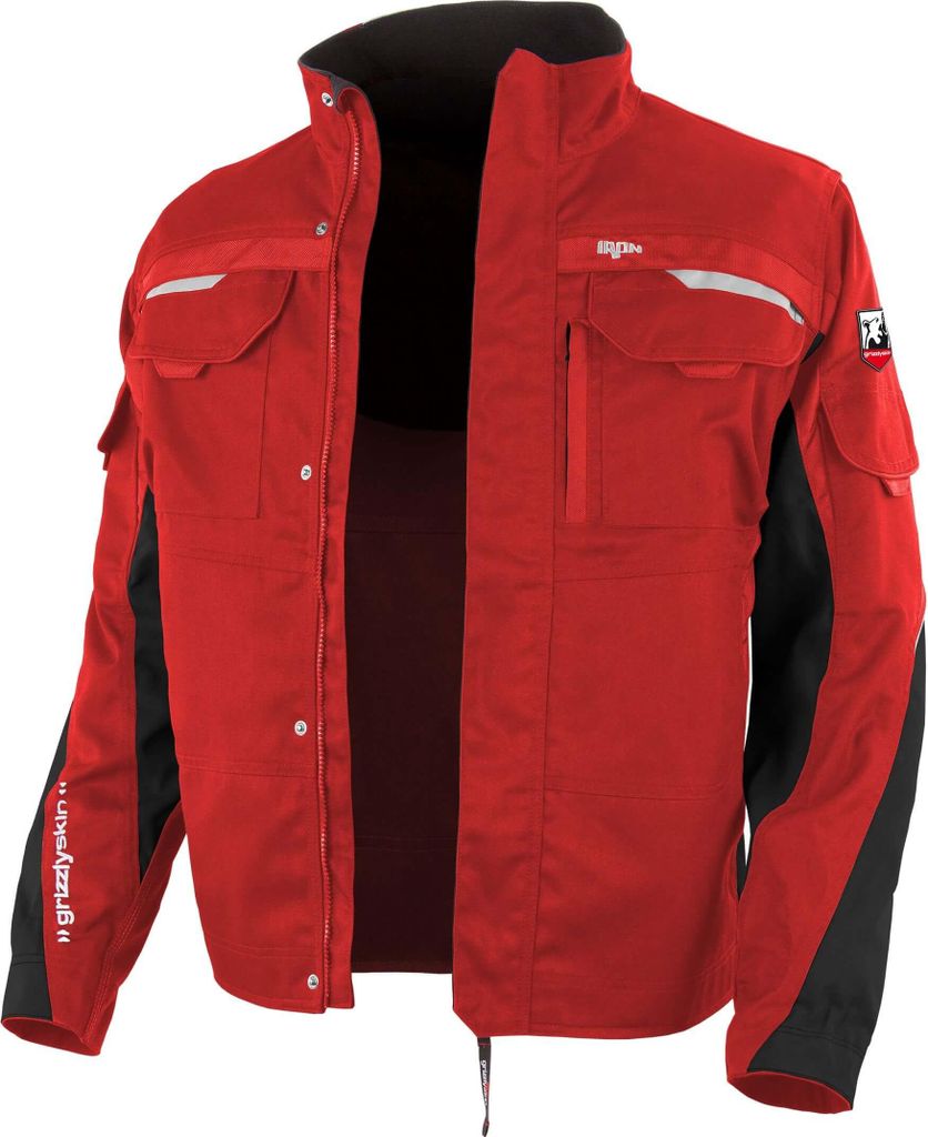 Qualitex Arbeitsjacke - ungefütterte Handwerker-Bundjacke IRON aus Lyocell, Cordura & Stretch - in Farbe: rot/schwarz - Herren: 5XL - Damen: 64