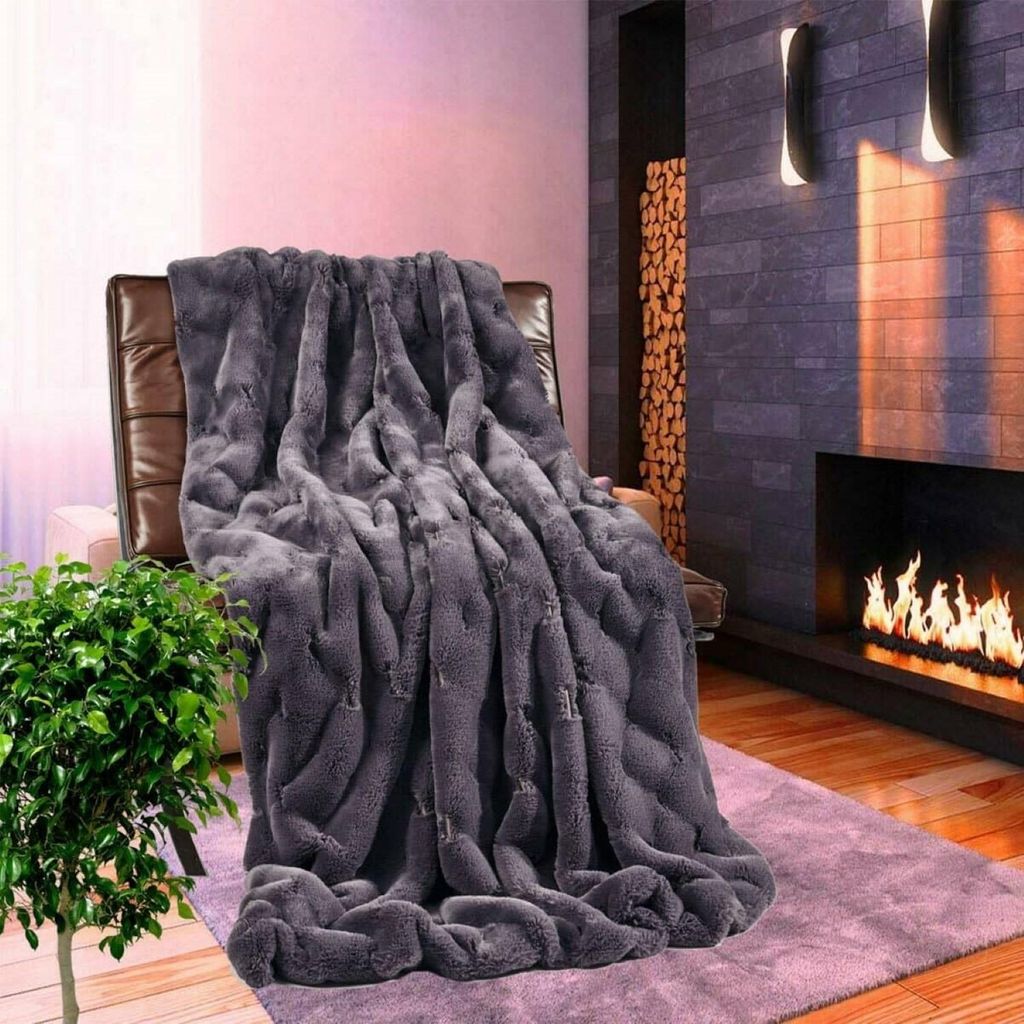 Webpelzdecke Felldecke Kuscheldecke Plaid 150x200 Rhombus anthrazit 40083