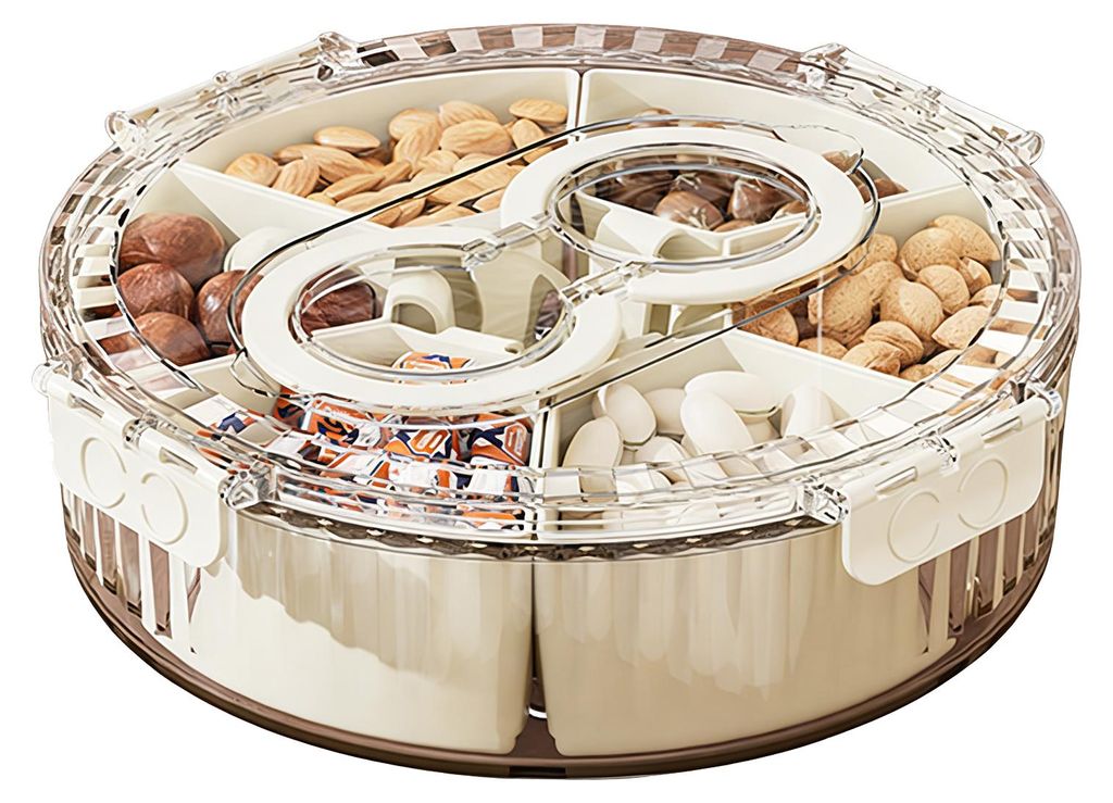 Kühlschrank-Aufbewahrungsbox mit 6/7 Trennwänden, dicht schließendem Deckel und 360°-Drehteller – ideal für Gemüse, Garnelen, Cocktails und...