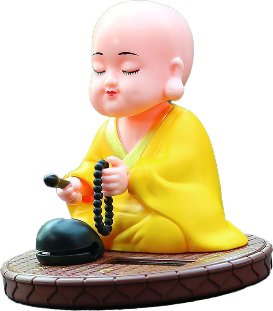 Kleiner Mönch Solar Ornament Auto Nicken Klopfen Buddha Statue Spielzeug für Auto Armaturenbrett Home Desktop Decor Chinesisches Neujahr Geschenk...