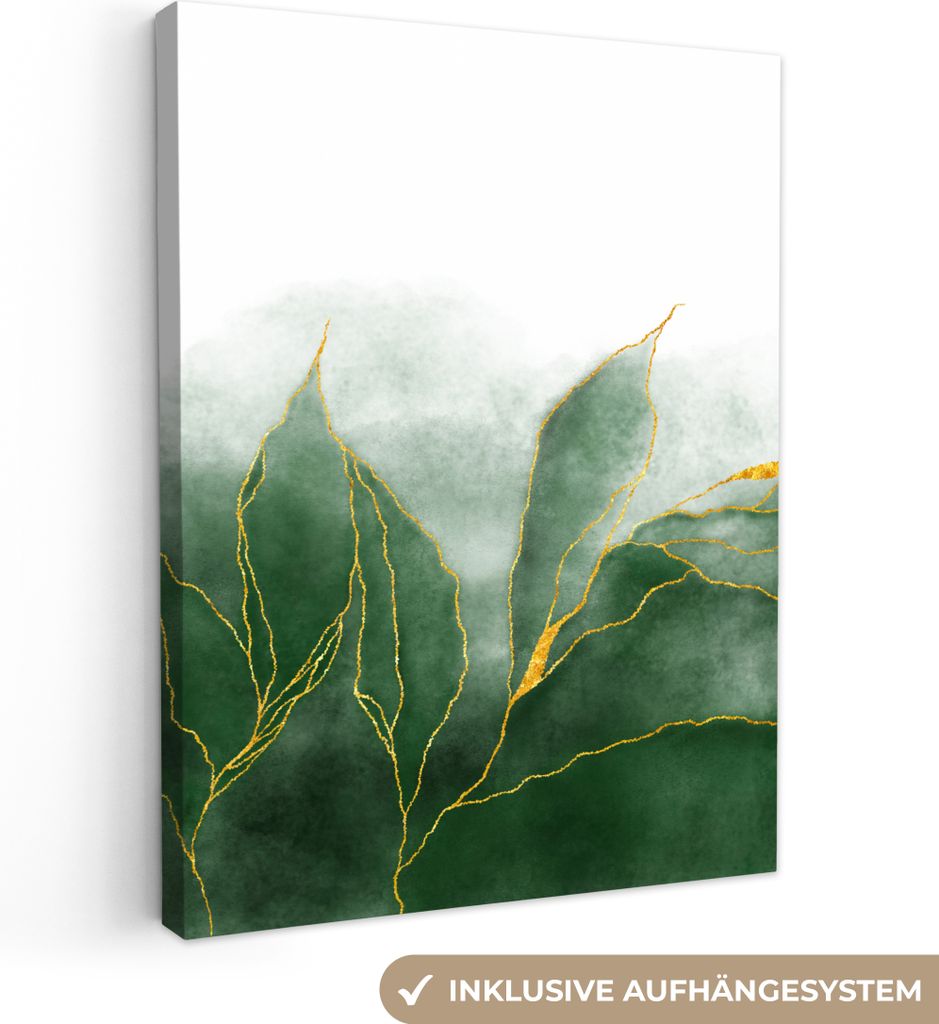 MuchoWow - Leinwandbilder - Marmor - Grün - Luxus - Gold - Marmoroptik, Wandbild, Wanddeko Bilder Wohnzimmer, 90x120 cm