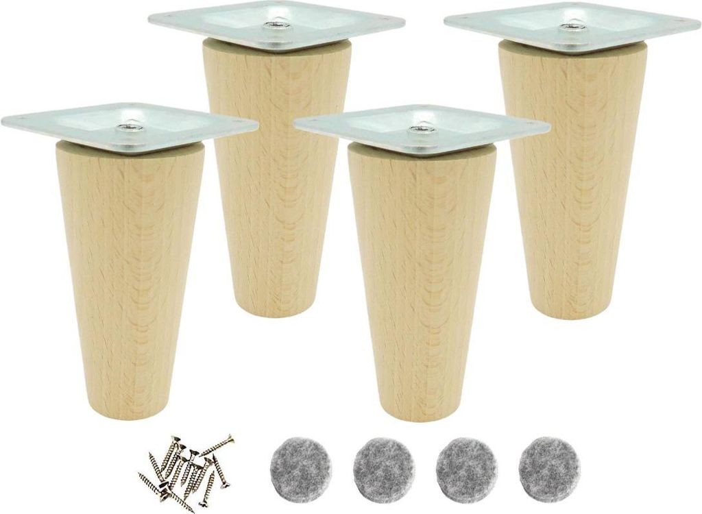 Buchenmöbelbeine 9 cm – Set mit 4 Holzfüßen, ideales Produktbild 