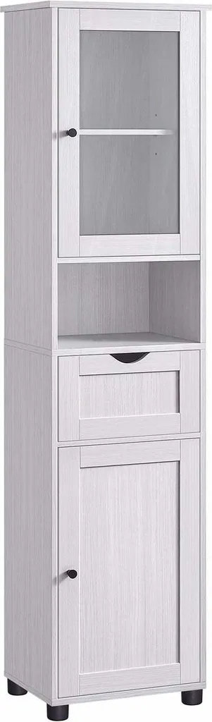 Meuble de Rangement Salle de Bain - Colonne Haute Blanche Aspect Bois