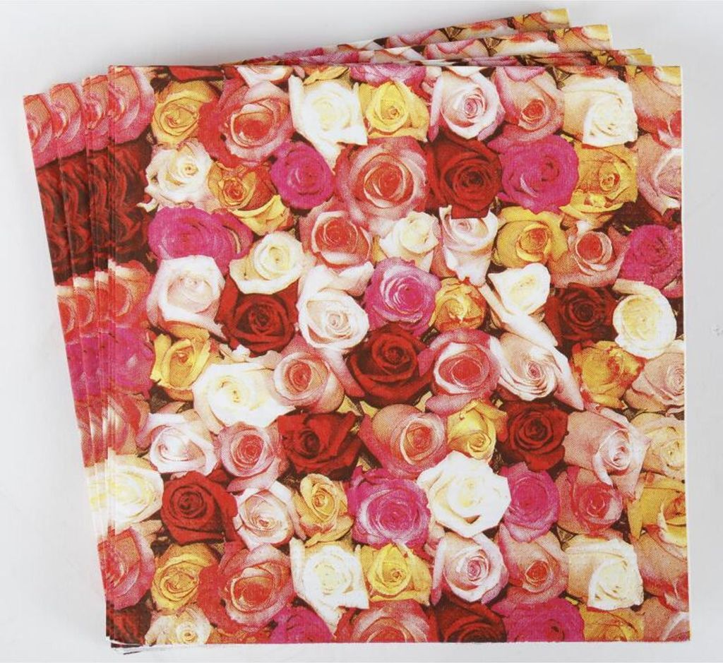 24x 20er Packung Servietten 33x33cm Papiertuch Rosen Blumen Romantik