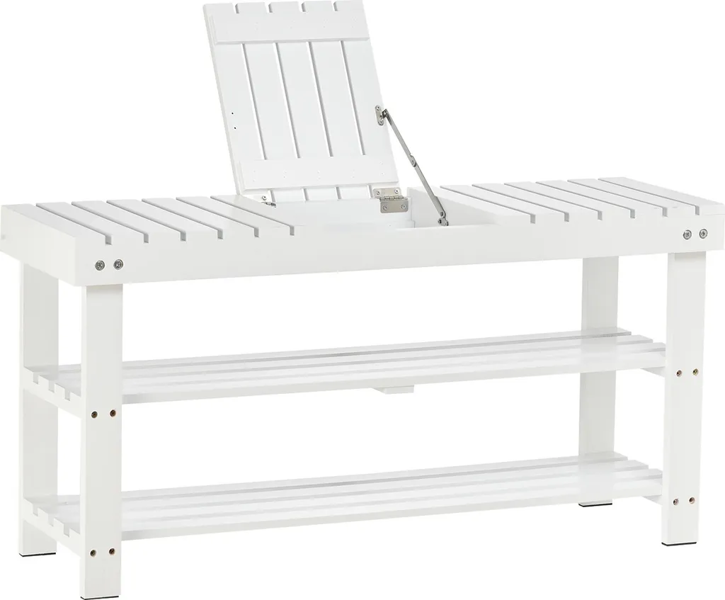 Meuble range-chaussures assise bois blanc 90cm avec coffre de rangement