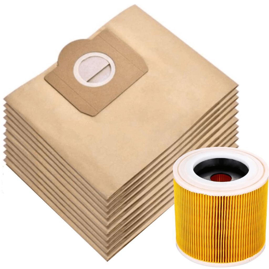 1x Filter und 10x Staubsaugerbeutel geeignet für Karcher WD3 / MV3 Serie - Staubbeutel - Ersetzt 6.959-130.0 - A2204 A 2201 2204 2504 SE4001