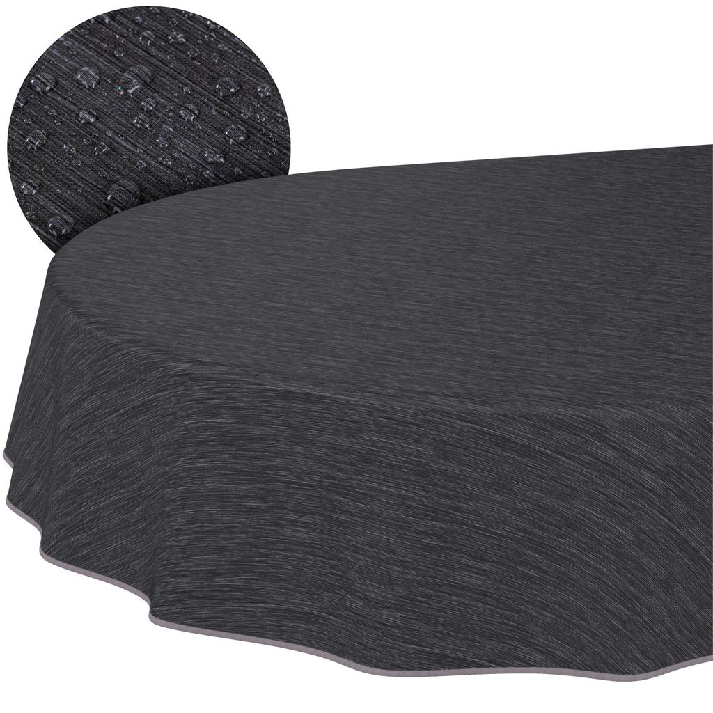 Tischdecke Wachstuch Einfarbig Anthrazit Robust Wasserabweisend Oval Breite 140 cm Länge 180 cm