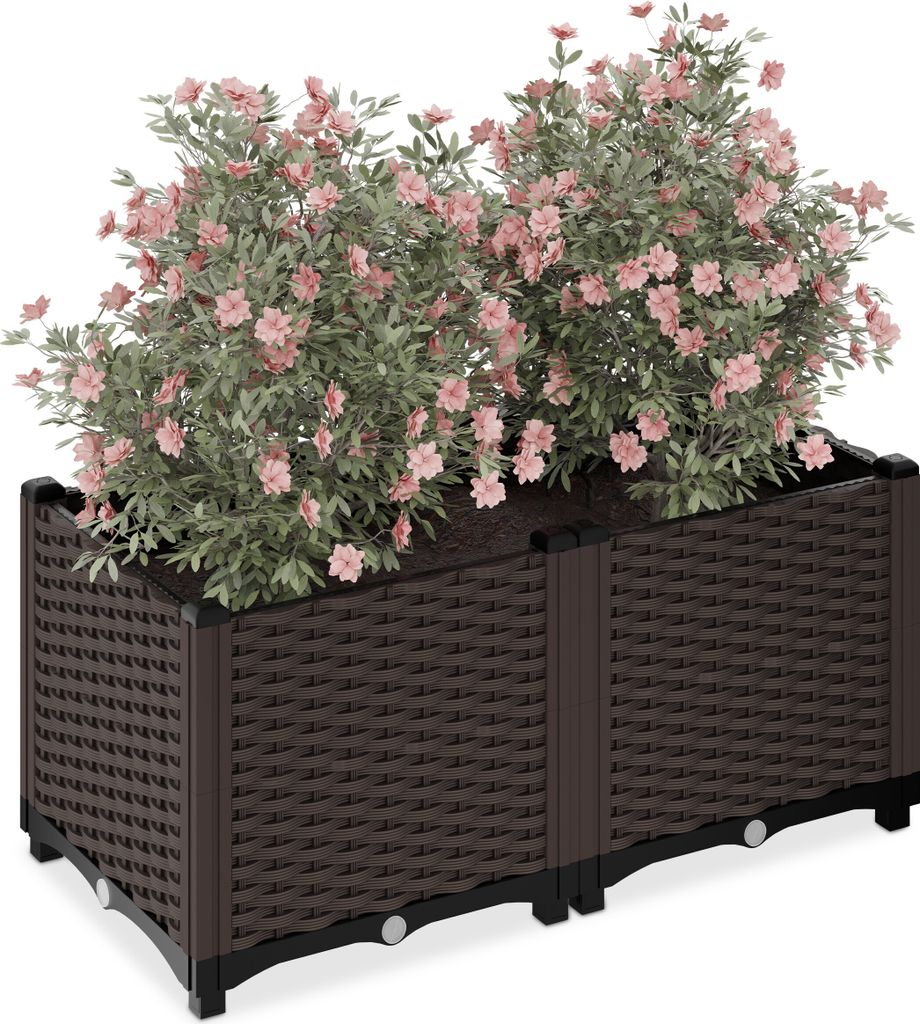 Relaxdays Pflanzkübel, Rattan-Optik, HBT: 38x80x40 cm, Produktbild 