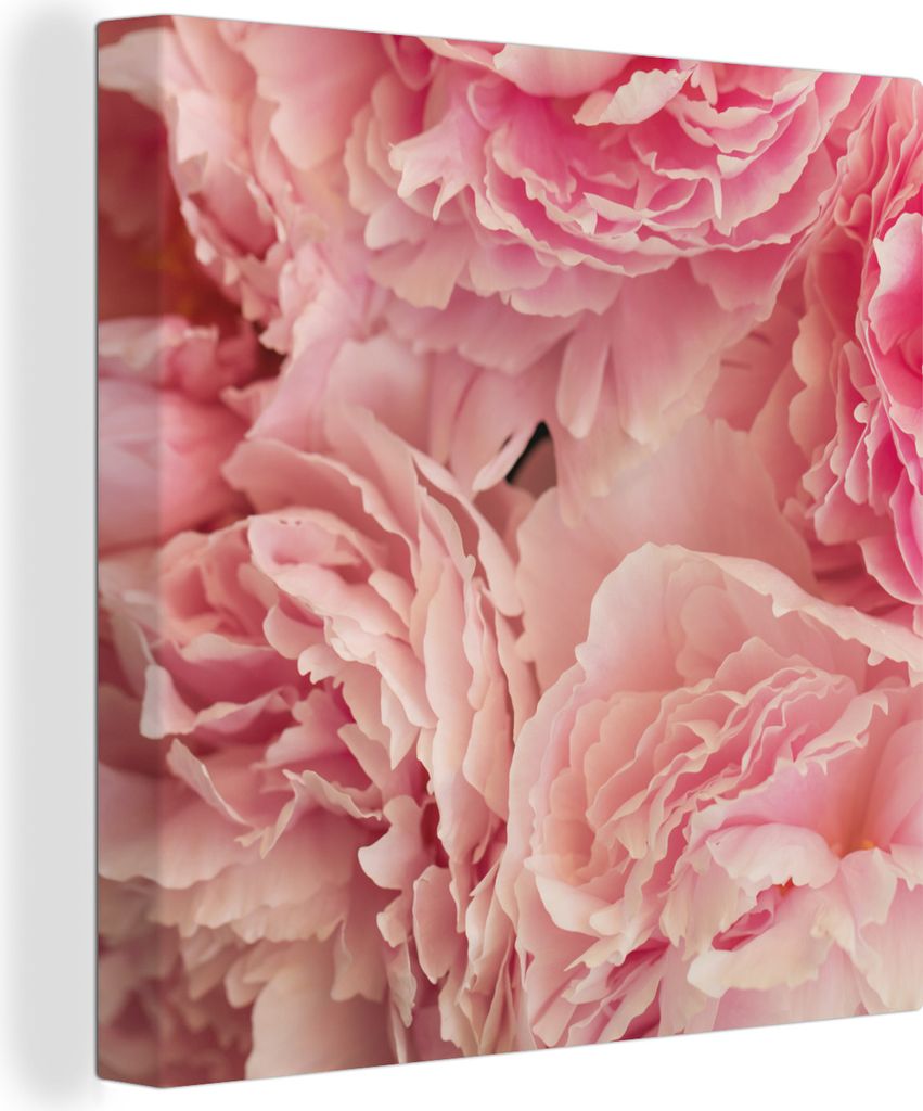 MuchoWow - Leinwandbilder - Draufsicht auf einen Strauß rosa Pfingstrosen, Wandbild, Wanddeko Bilder Wohnzimmer, 50x50 cm