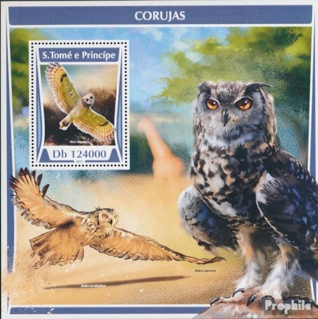 Briefmarken Sao Tome e Principe 2017 Mi Block 1297 (kompl. Ausgabe) postfrisch Eulen