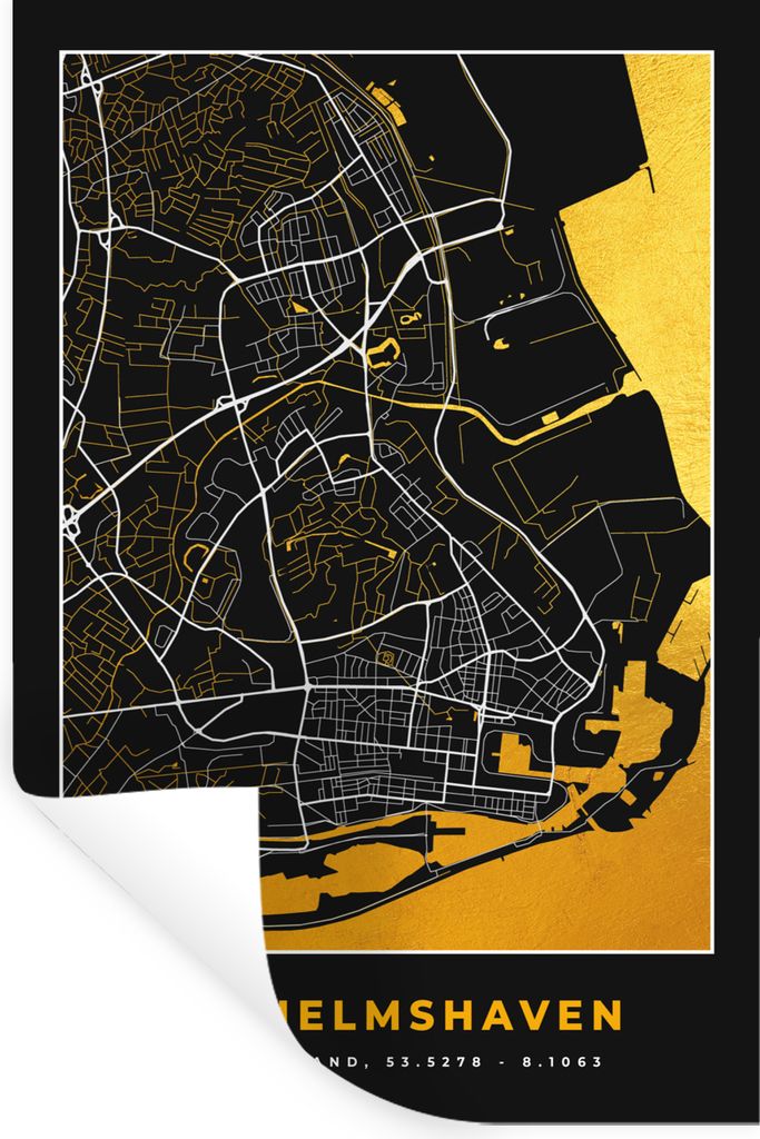 MuchoWow Wandtattoo Wandsticker Wandaufkleber Karte - Stadtplan - Wilhelmshaven - Deutschland - Gold 40x60 cm Selbstklebend und Repositionierbar ...