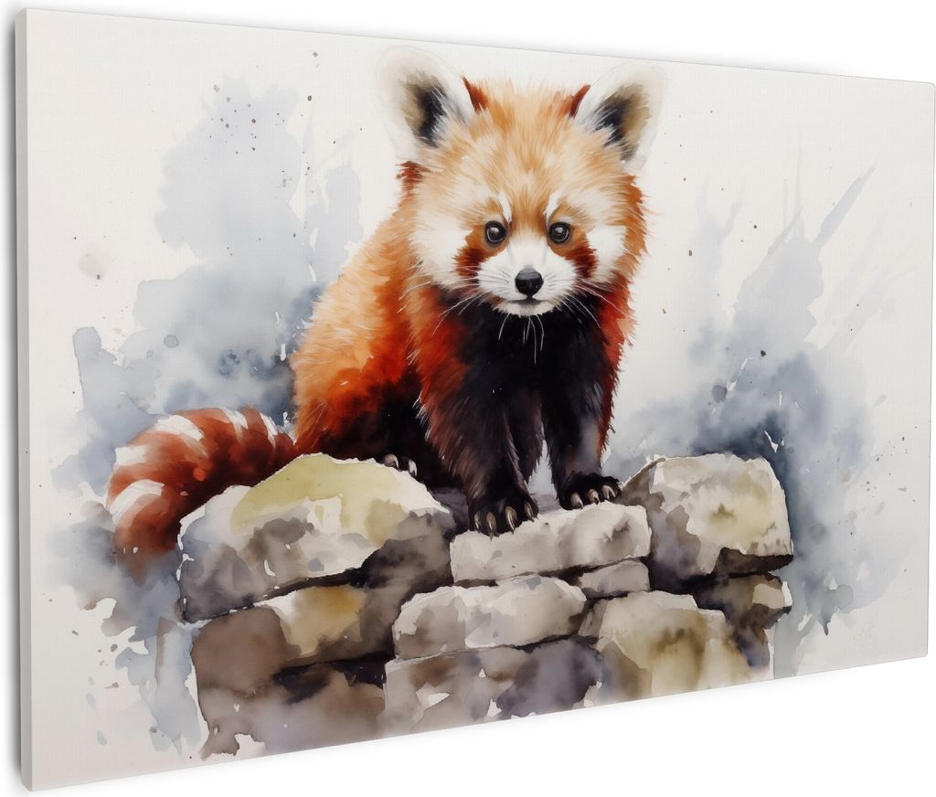 Wallario Premium Leinwandbild Neugieriger Rotpanda in Größe 60 x 90 cm