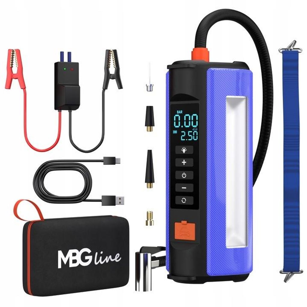 MBG line 840CH PRO Jump Starter 1000A mit Kompressor 150 PSI, Powerbank 10400 mAh, LED Licht, Starthilfe für 12V Benzin 4.0L & Diesel 3.0L