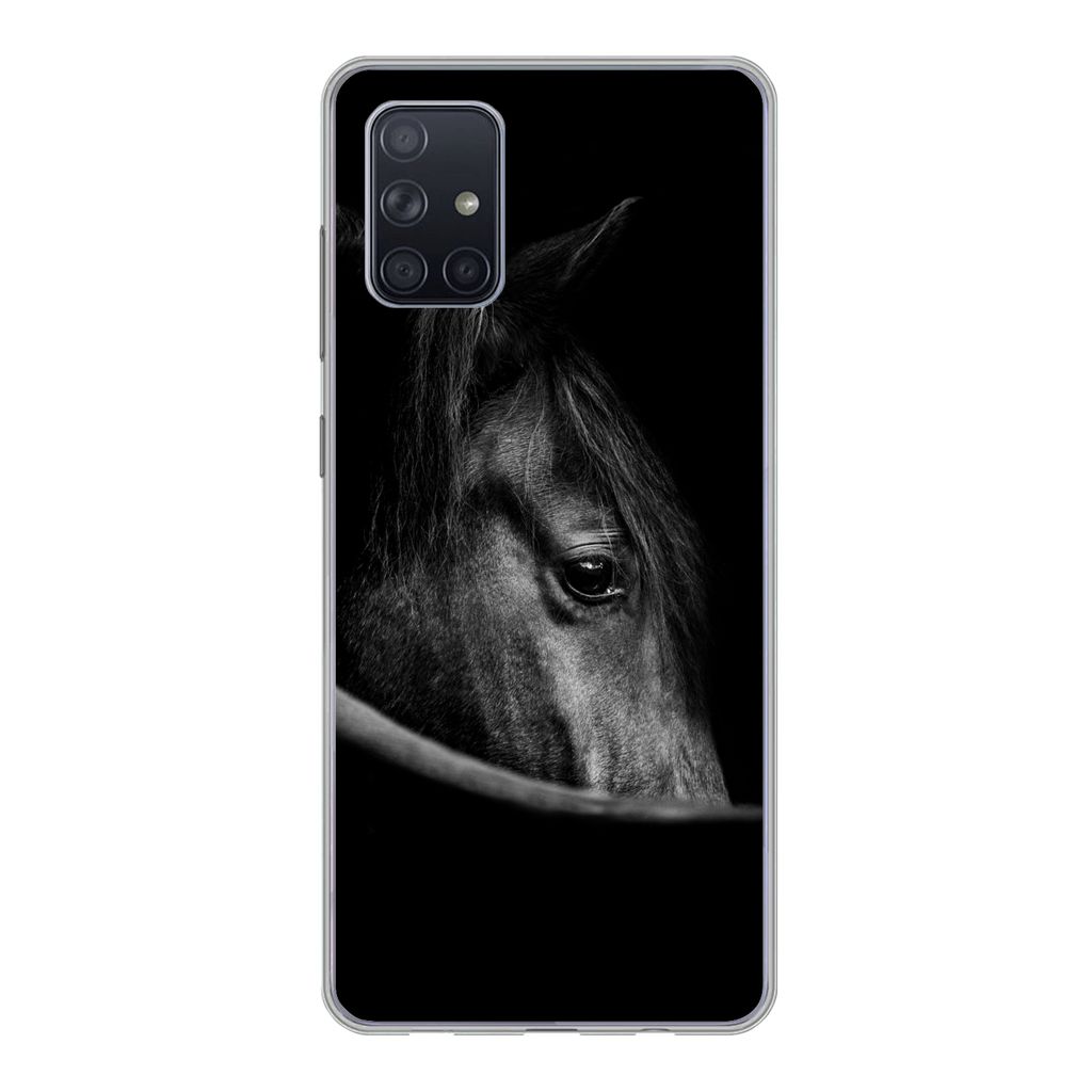 MuchoWow Handyhülle Schutzhülle Hülle für Samsung Galaxy A51 5G Pferde - Porträt - Schwarz - Tiere Silikon Softcase Handy Hülle - Abbildung