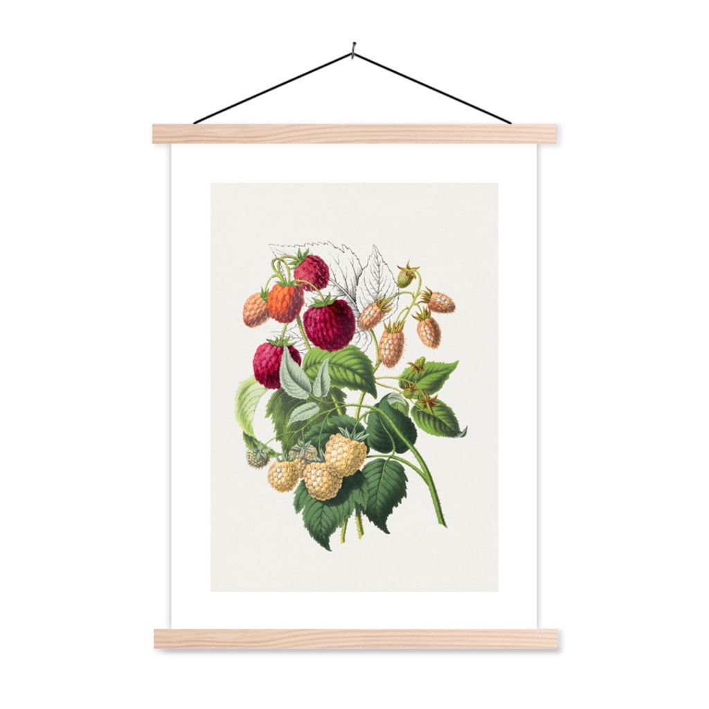 MuchoWow Textilposter Himbeere - Pflanze - Lebensmittel 60x80 cm mit holzfarbenen Rahmen - Wandbild
