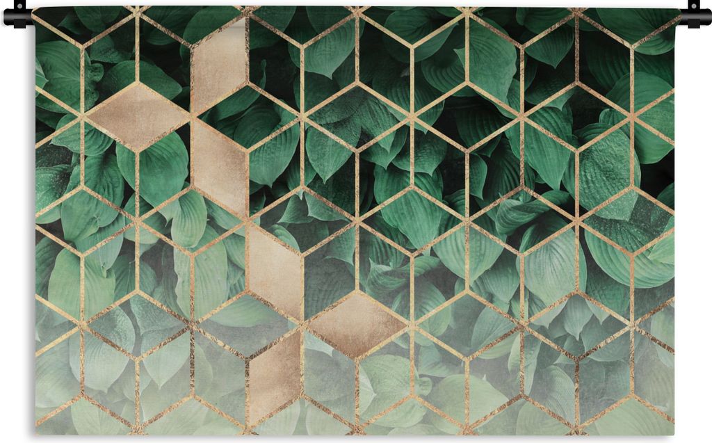 MuchoWow Wandteppich Wandbehang Blätter - Gold - Würfel - Luxus 60x40 cm Tapisserie Dekoration Wandtuch - Wanddekorationen