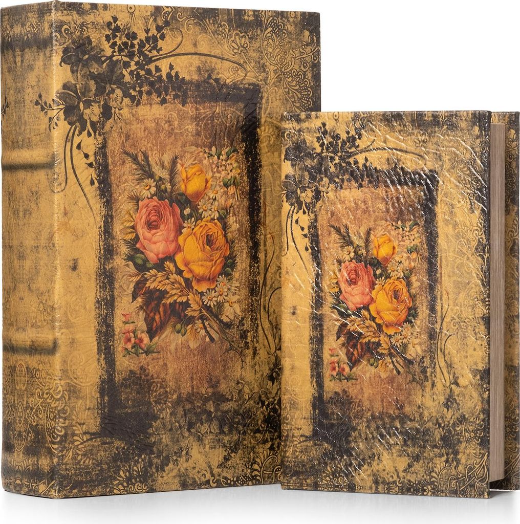 Moritz 2er Set Buchtresor Buchattrappe Deko Rosen Blumen Strauß Buch Safe Box Schatulle Buchhülle Geldversteck