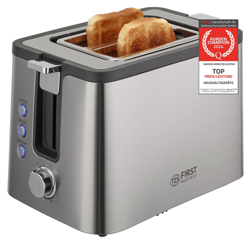 TZS First Austria - Tostapane, 2 fette, acciaio inox, 800W, Immagine del prodotto 