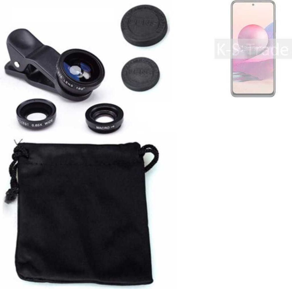 K-S-Trade Smartphone Kamera Linsen Set Kompatibel mit Xiaomi Redmi Note 10S 3in1 Clip-On Kamera Adapter Macro Weitwinkel FishEye Fischauge Objektiv
