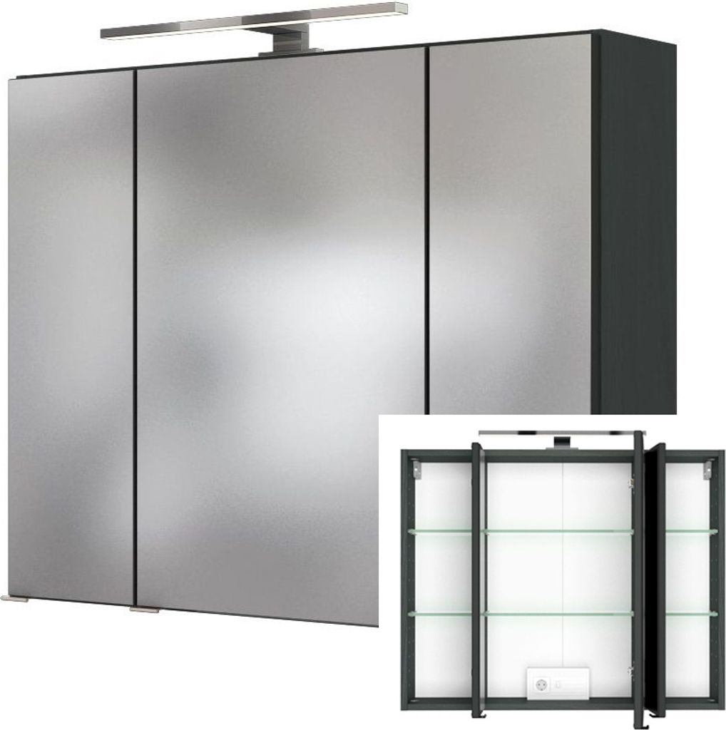 Badmöbel 3D Spiegelschrank 80 cm in Graphitgrau LAURIA-03 inkl. LED Beleuchtung, BxHxT: ca. 80x64x20 cm