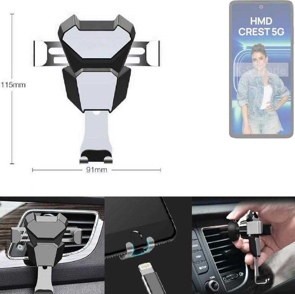 K-S-Trade Lüftungshalterung kompatibel mit HMD Crest 5G kompakte Handy-Halterung Lüftungsschlitz Lüftungsgitter Autohalterung KFZ Auto-Halterung