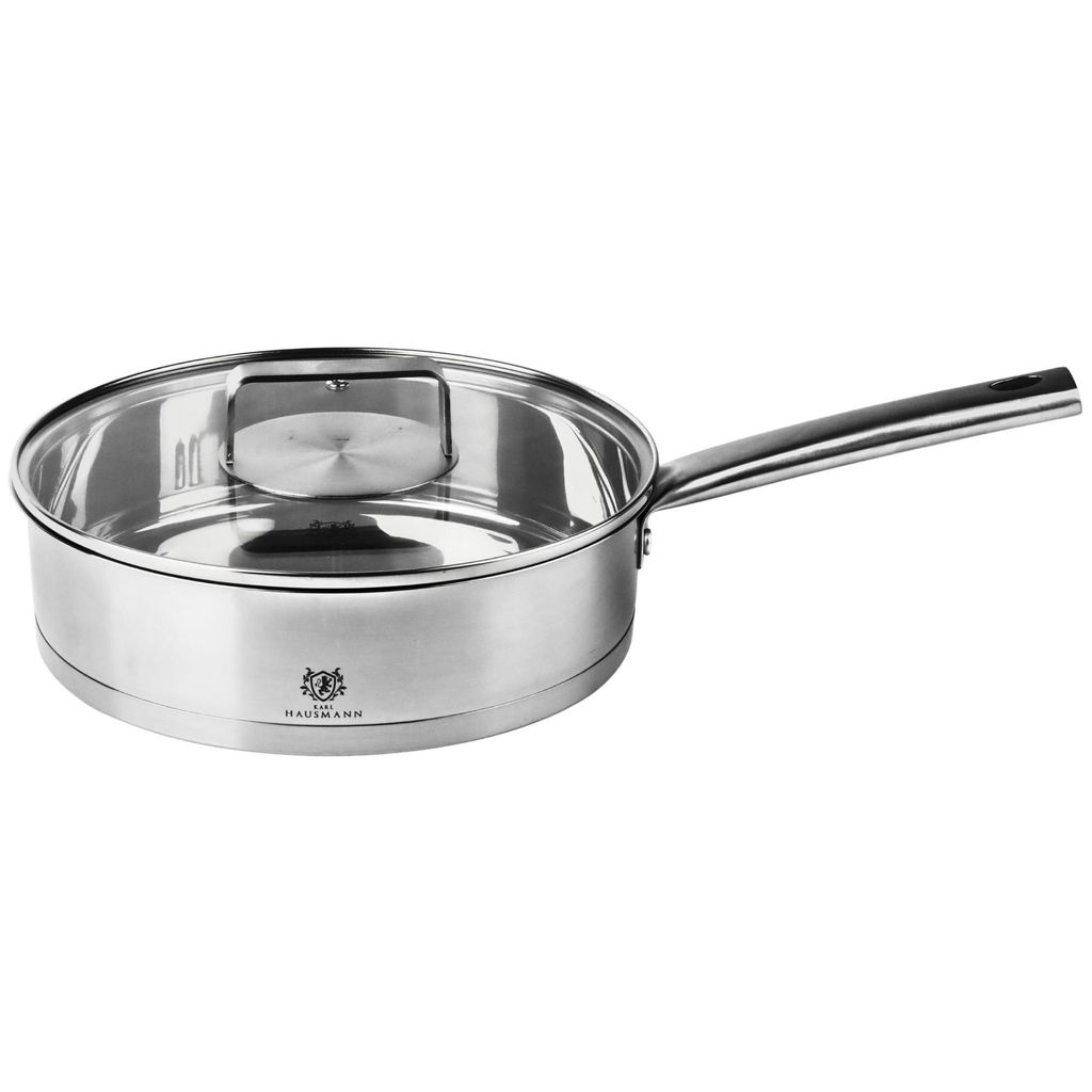Edelstahl Pfanne 24 cm tief mit Deckel – Induktion, Gas, Elektro, Gastro