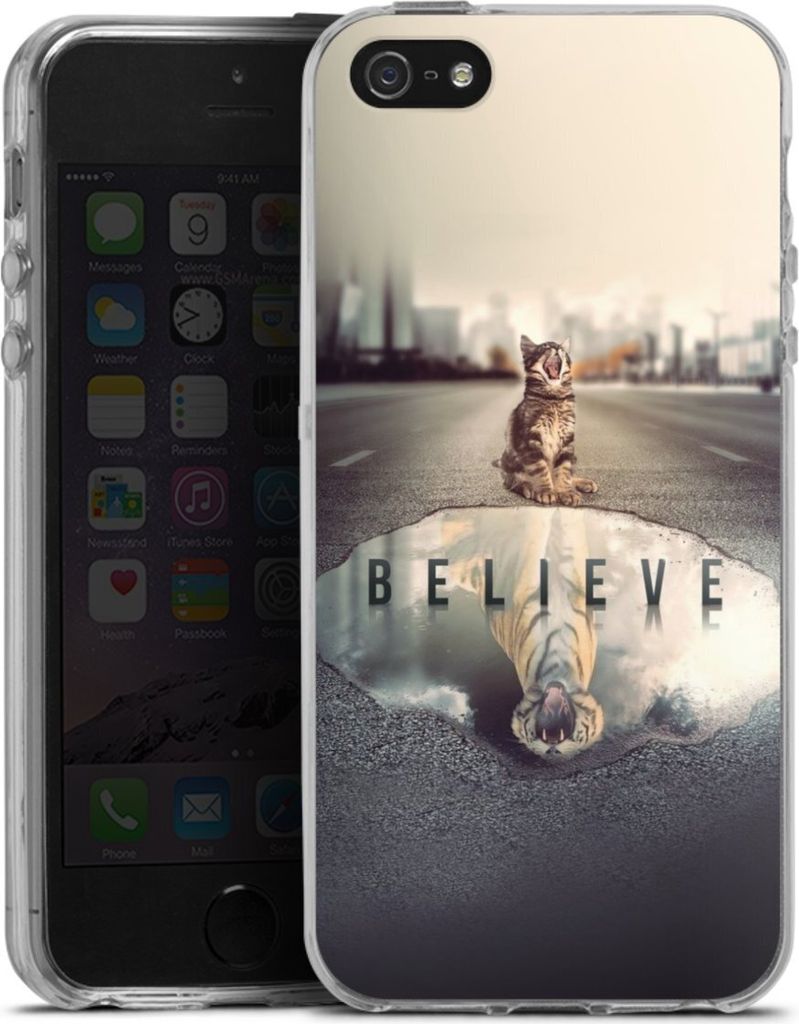 DeinDesign Handyhülle für Apple iPhone SE (2016-2019) Silikon Hülle Case Smartphone Schutzhülle Motivation Tiere Tiger