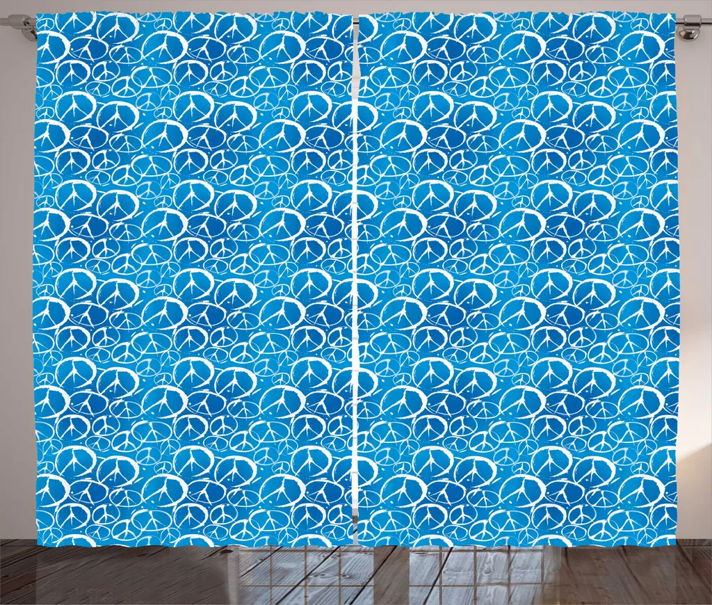 Grand Rideau Rustique 280x225 cm Imprimé Frieden Style 70s Bleu Cobalt