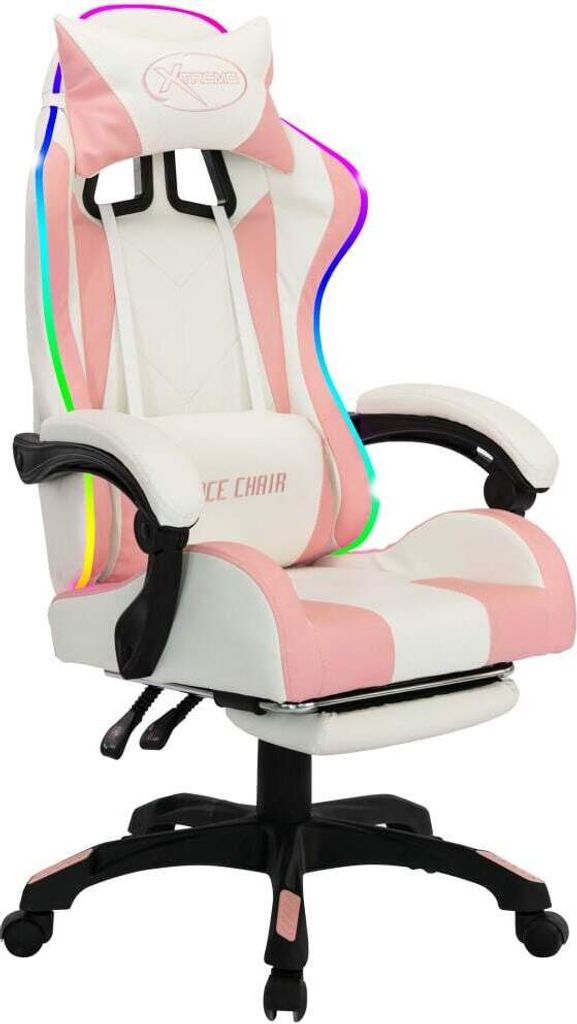 Sedia da gioco con luci LED RGB in ecopelle rosa e bianca Immagine del prodotto 