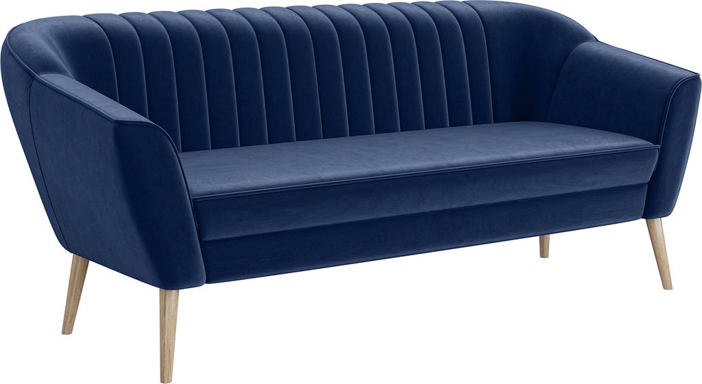 MEBLINI Mini Sofa 3-Sitzer für Wohnzimmer - Mini Lounge für drei Personen - Küchensofa - Sofa Klein - KAIA - 3 - Blau Samt