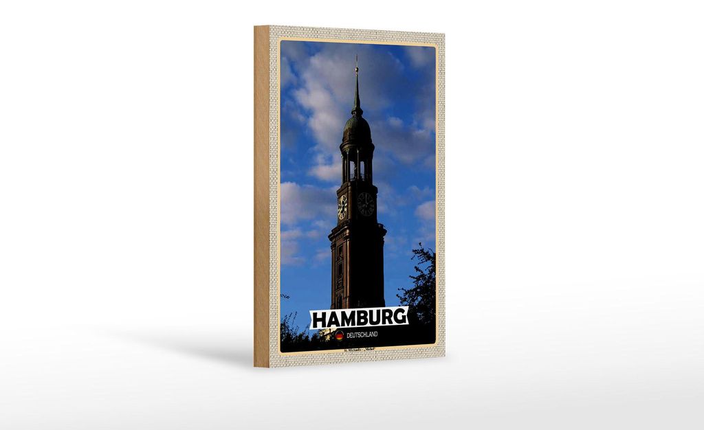 Holzschild Städte Hamburg St. Michaelis Michael 12x18 cm Dekoration