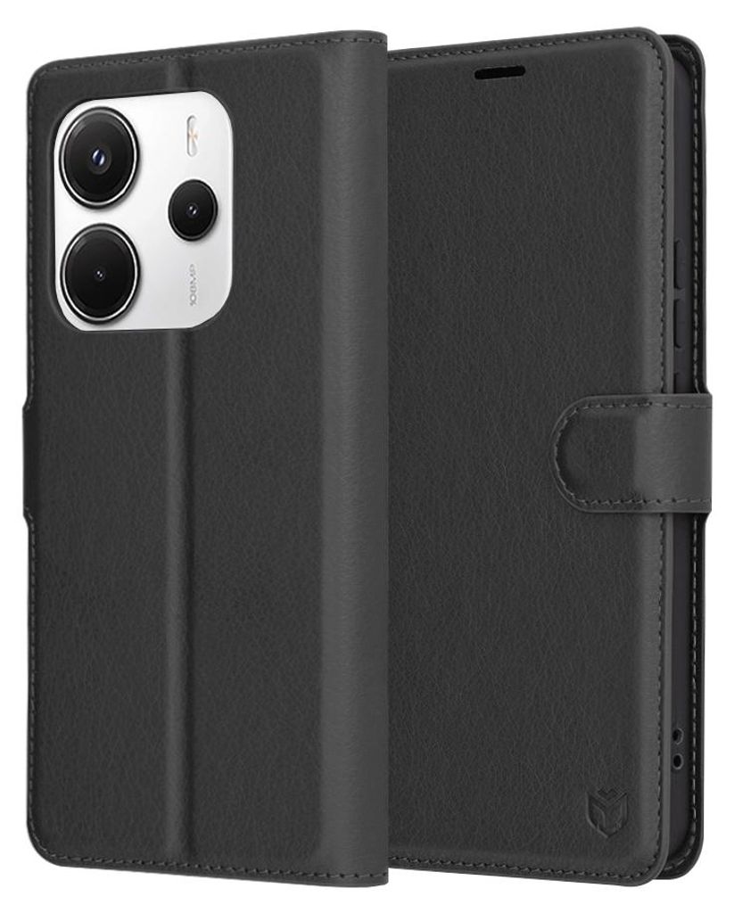 Techsuit Leder Folio Book Wallet Klapphülle für Xiaomi Redmi Note 14 - Schwarz