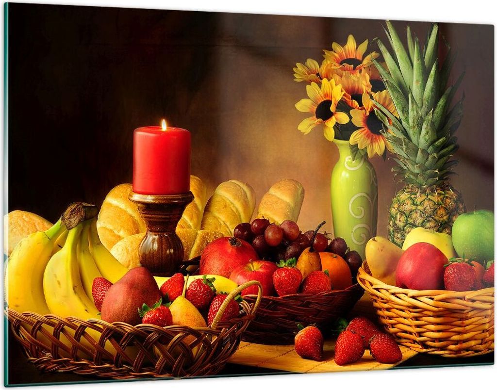 Bilder auf glas - Banane Korb Essen Früchte - 120x80cm - Glasbilder - Wandbilder - Kunstdruck - zum Aufhängen bereit - Wanddekoration aus Glas - ...