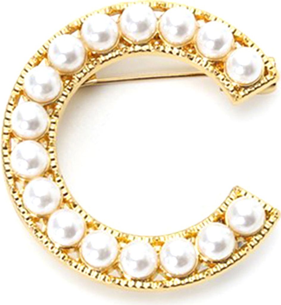 Elegante Damen-Brosche mit Kunstperlen und Großbuchstaben, Anzug-Revers-Abzeichen-C