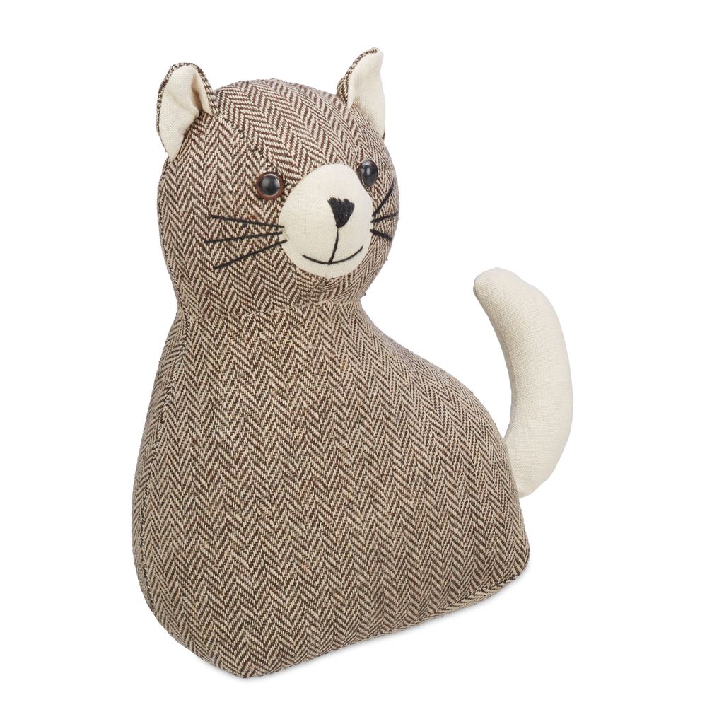 Schwere Türstopper Katze aus Stoff - Türhalter mit Sandfüllung - HxBxT 255 x 22 x 10 cm - braun