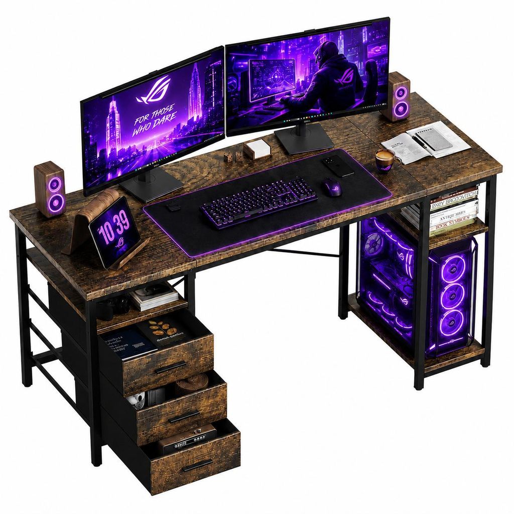 Schreibtisch 160x60x75cm Umkehrbarer PC Tisch, Bürotisch Produktbild  KI-generiertes Bild