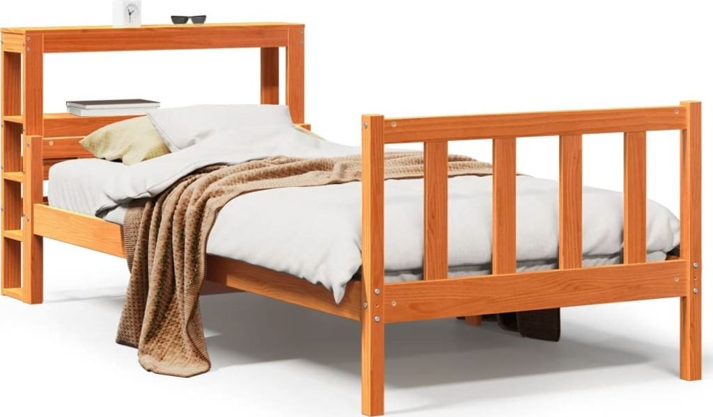 vidaXL Bettgestell mit Kopfteil ohne Matratze Wachsbraun 75x190 cm
